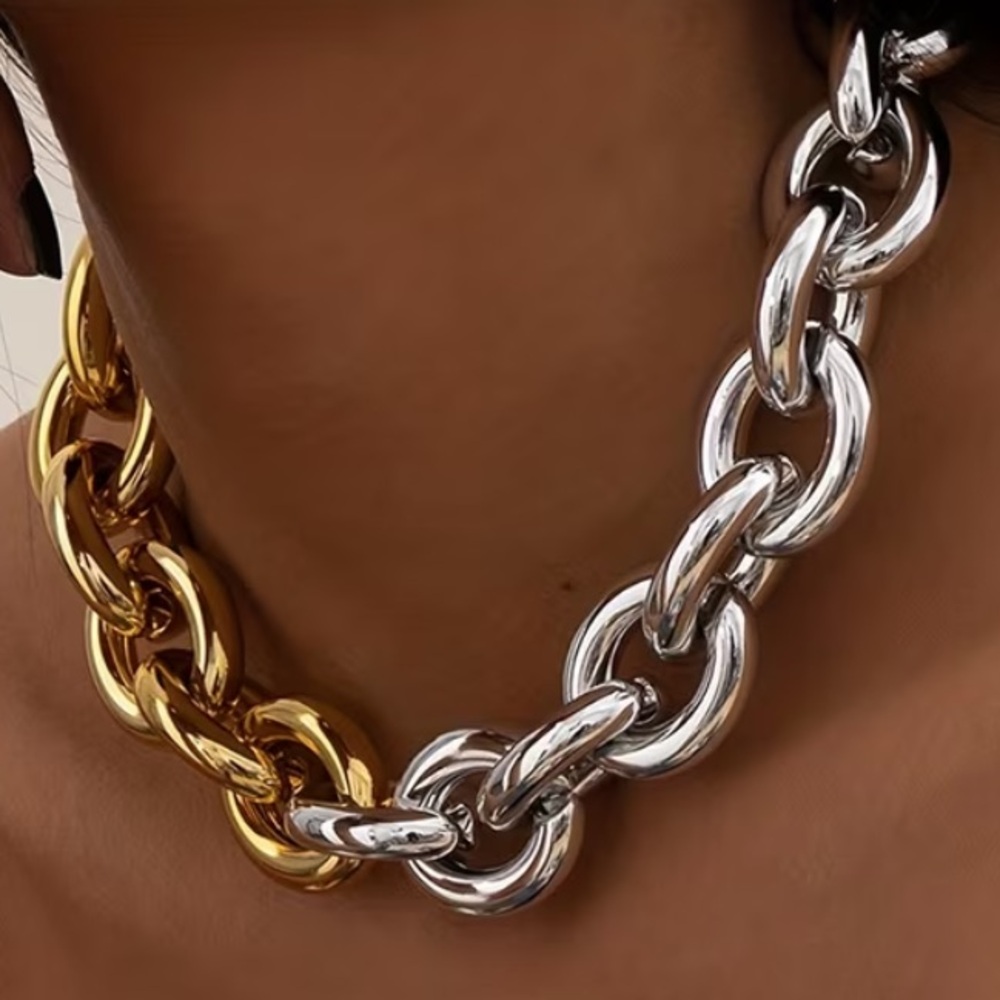 Gold and Silver Chain Necklace & Bracelet Set